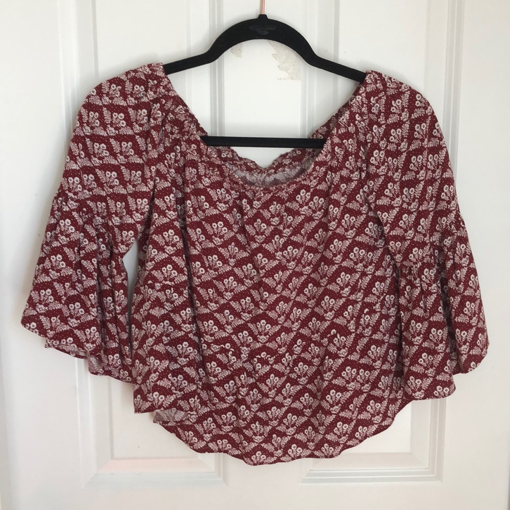 Red and white floral off the shoulder top